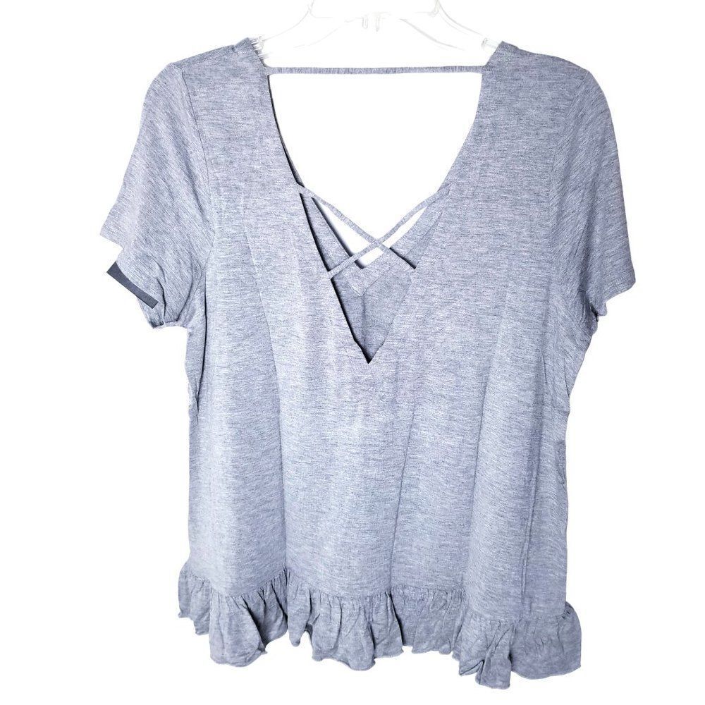 NEW Chaser Womens Size Medium Gray Strappy Back Ruffle Hem Short Sleeve Top - Picture 4 of 10